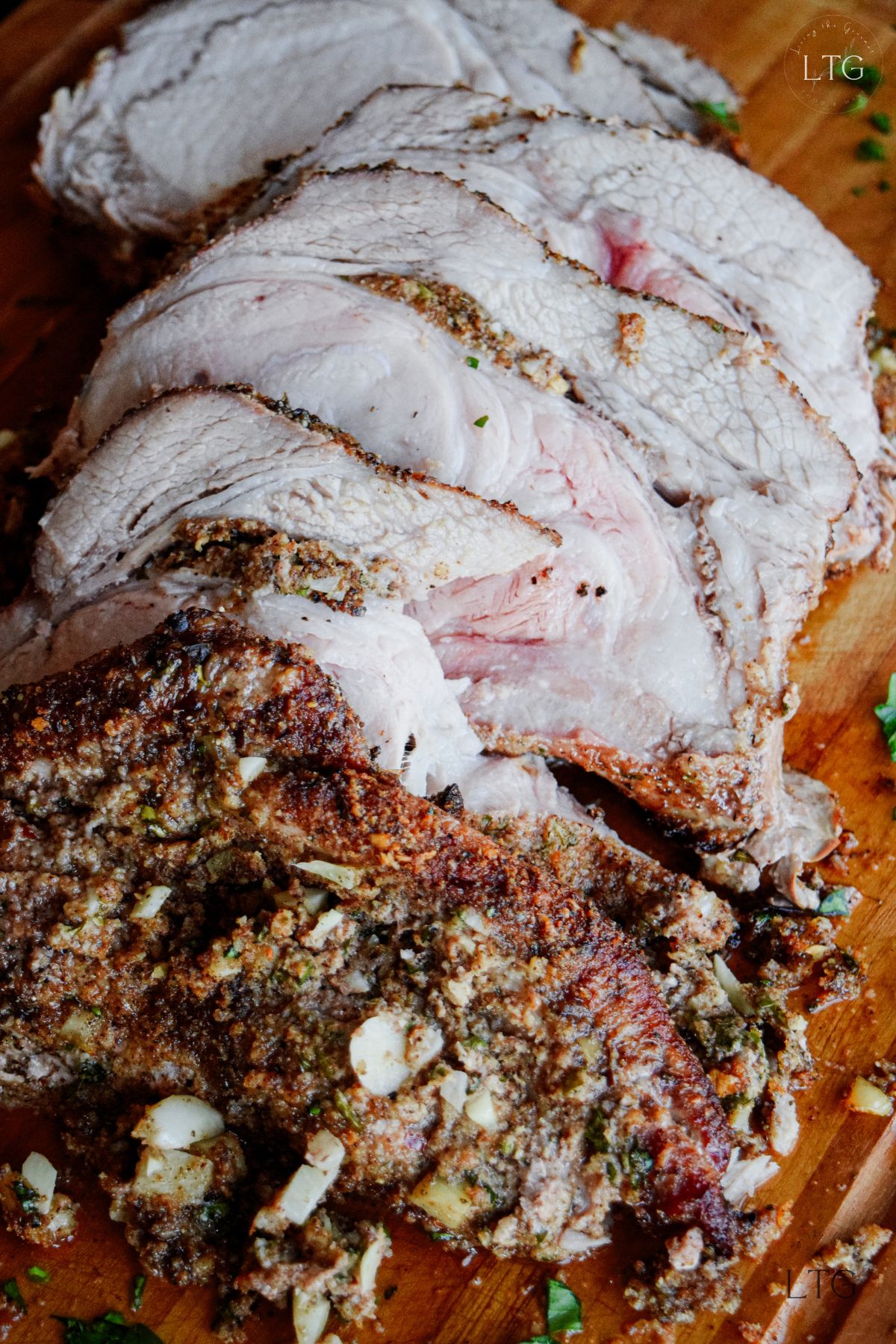 Garlic and Herb Stuffed Rib End Pork Roast