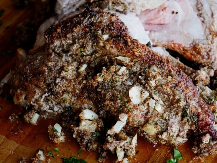 Garlic and Herb Stuffed Rib End Pork Roast