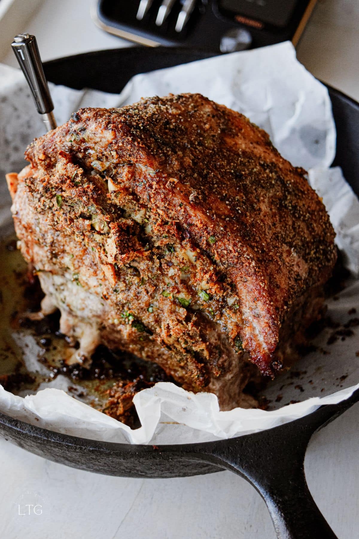 Garlic and Herb Stuffed Rib End Pork Roast