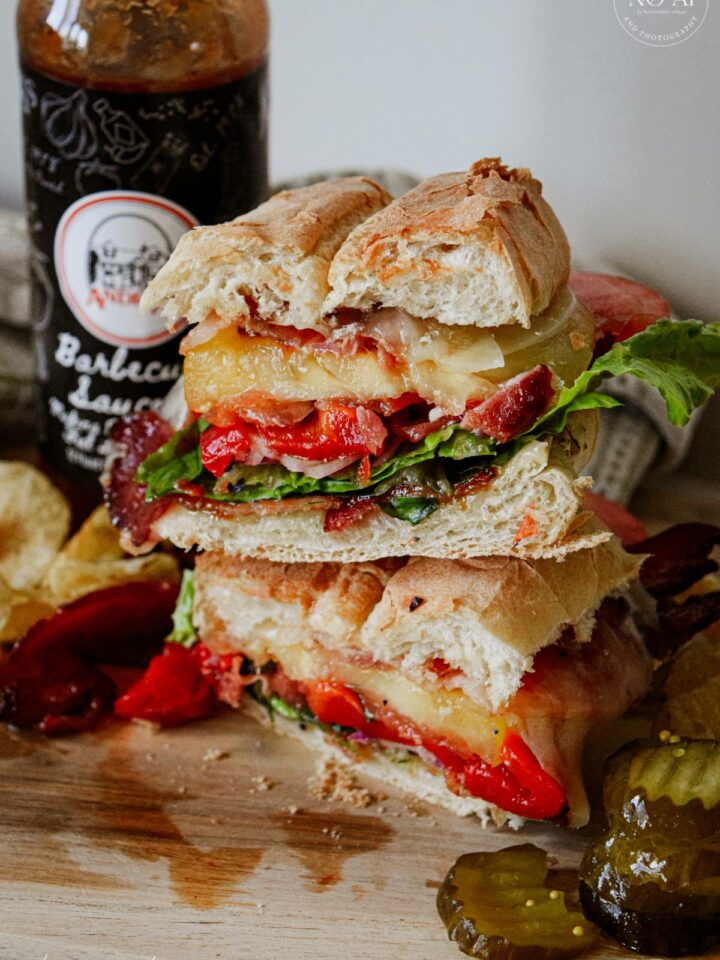 BBQ Bacon Sandwich with Roasted Peppers and Provolone