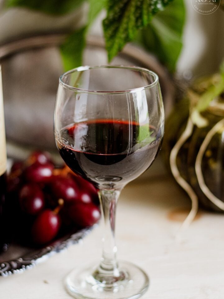 A glass of red wine