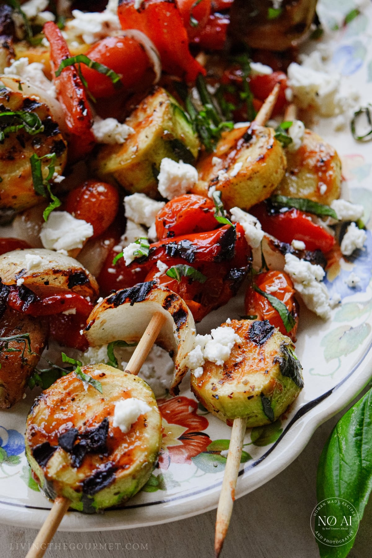 Griddle Vegetable Skewers Recipe with Marinated Feta