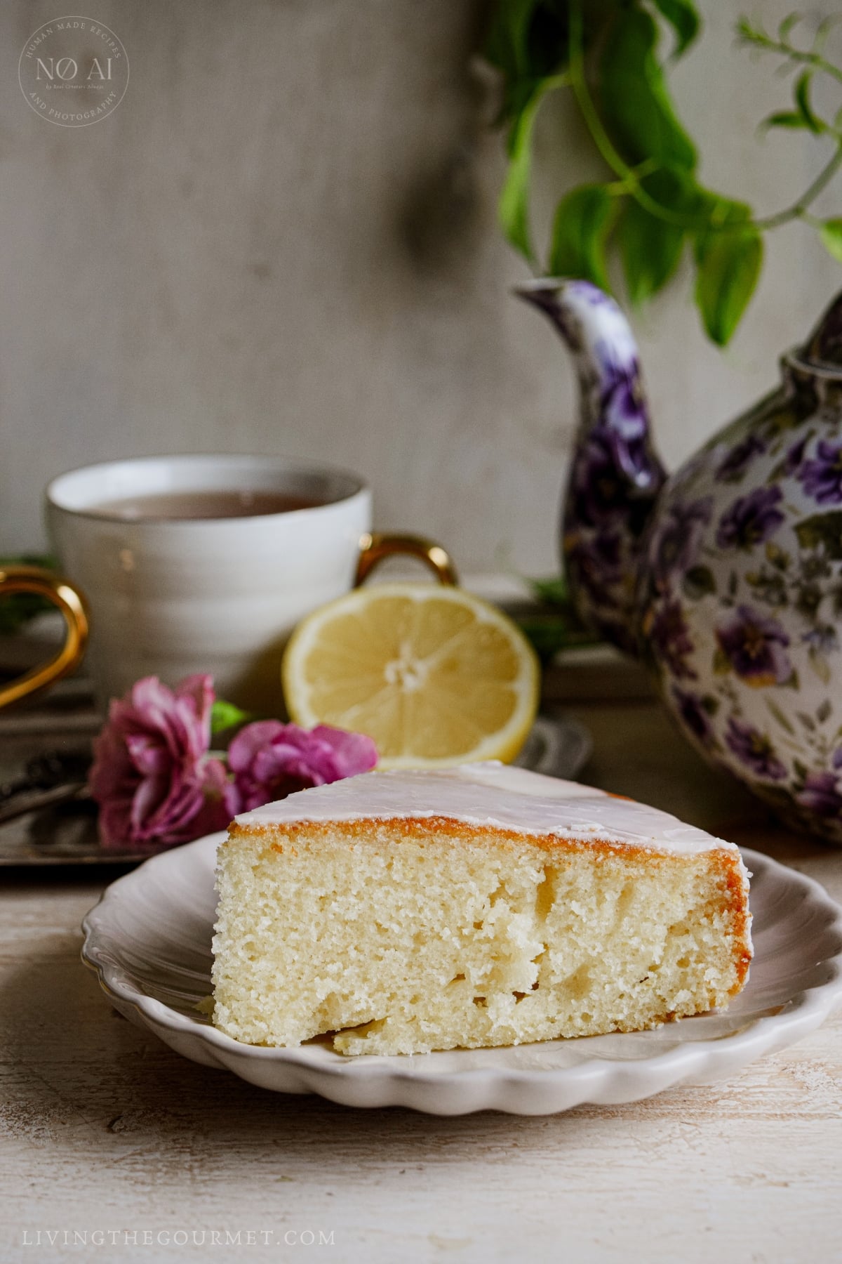A slice of Lemon Snack Cake being served