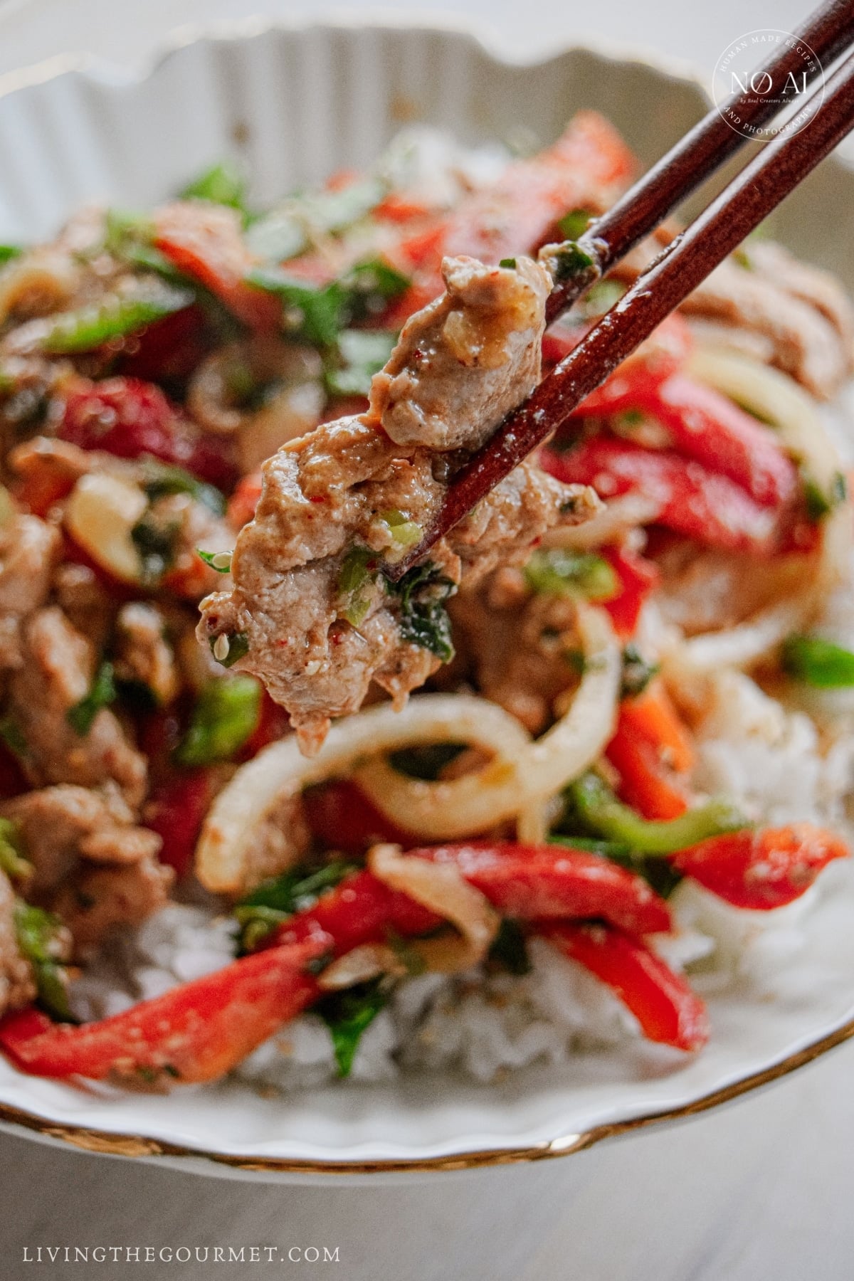 Easy takeout-style pork stir fry served over steamed rice