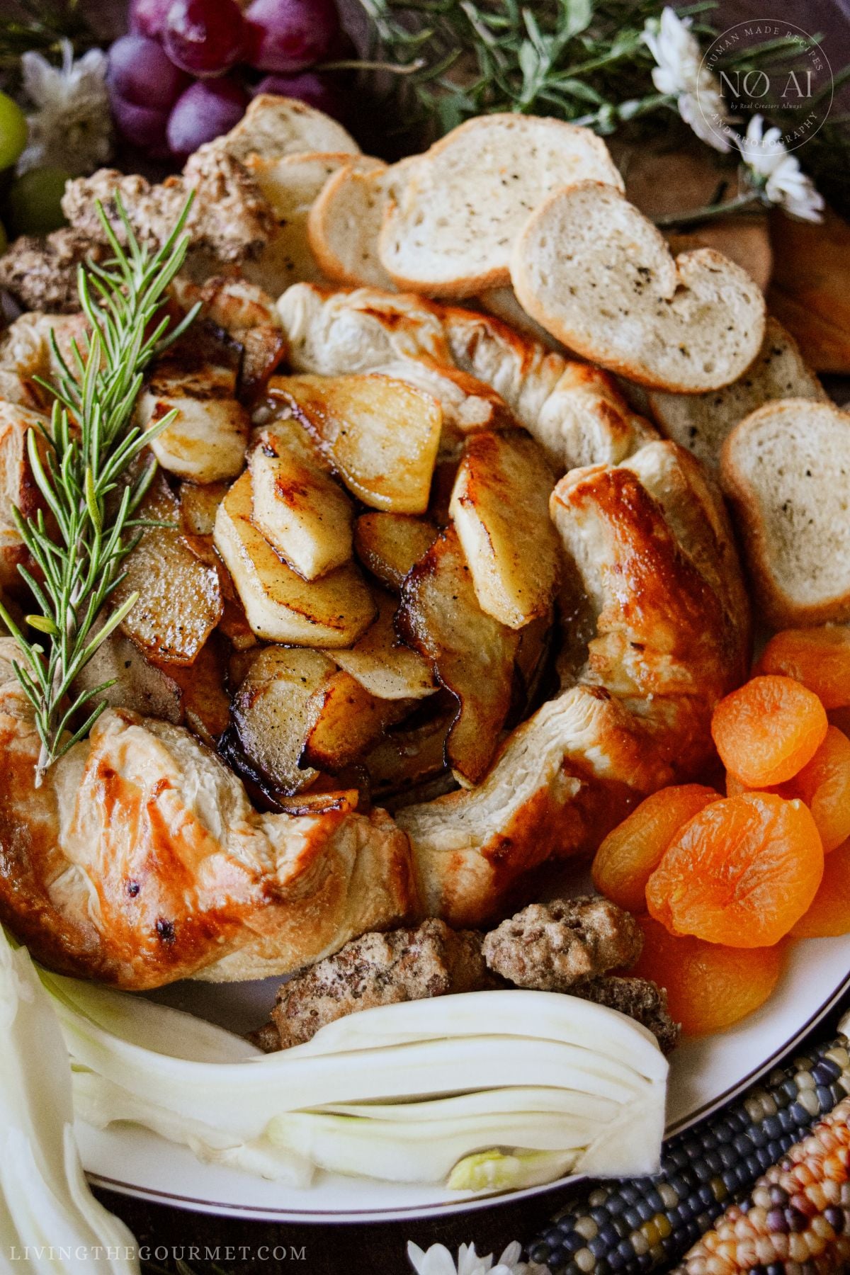 Baked Camembert Cheese baked in Puff Pastry and topped with Caramelized Apples