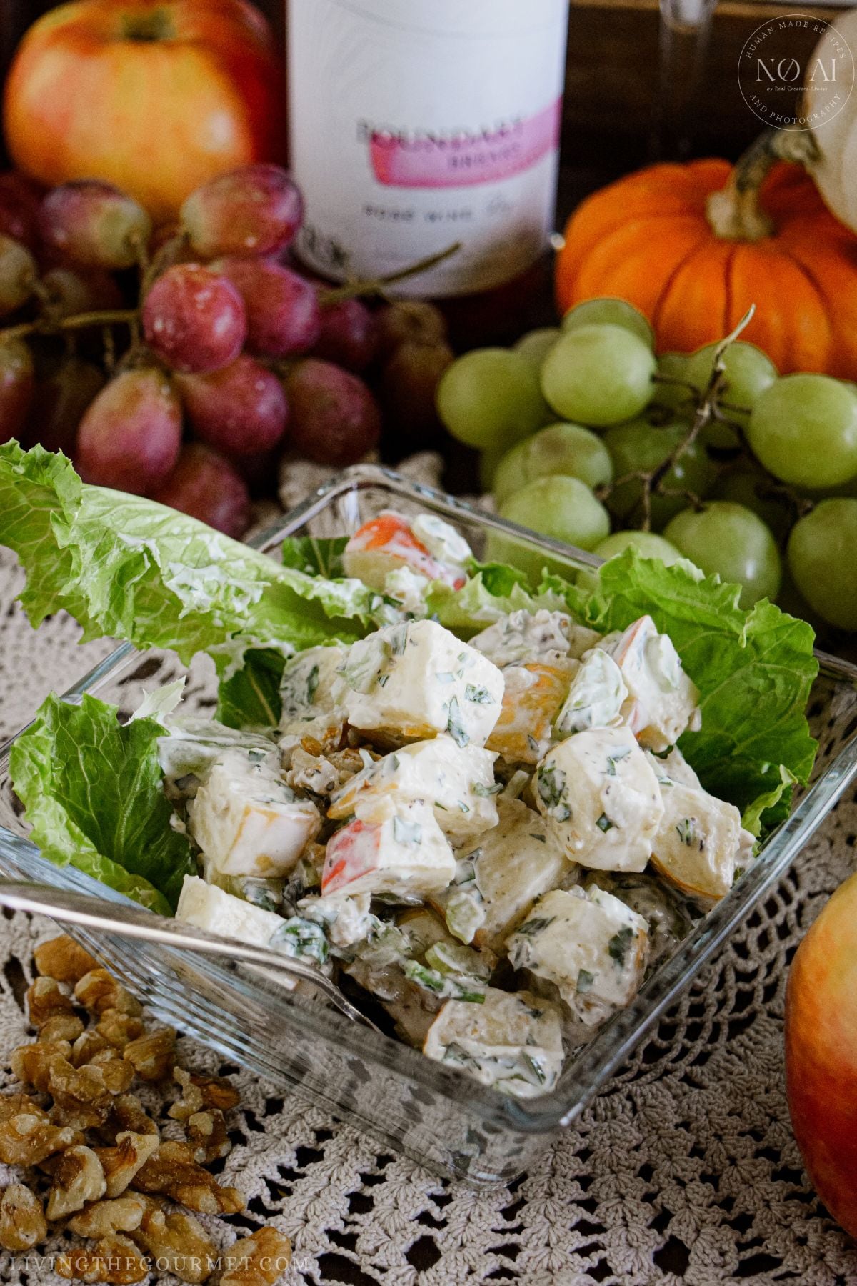 Honeycrisp Waldorf Salad with a creamy sourcream and mayo dressing