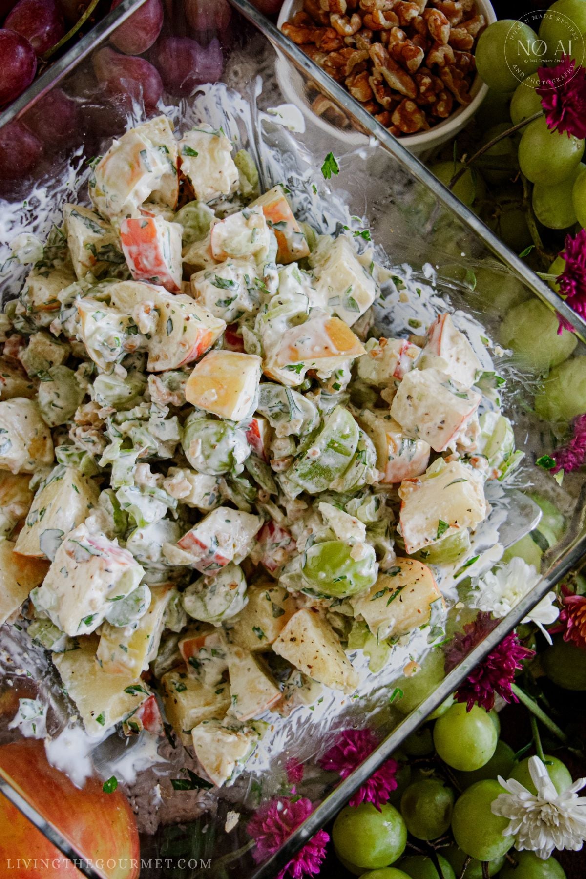 Honeycrisp Waldorf Salad with Creamy Dressing and toasted walnuts