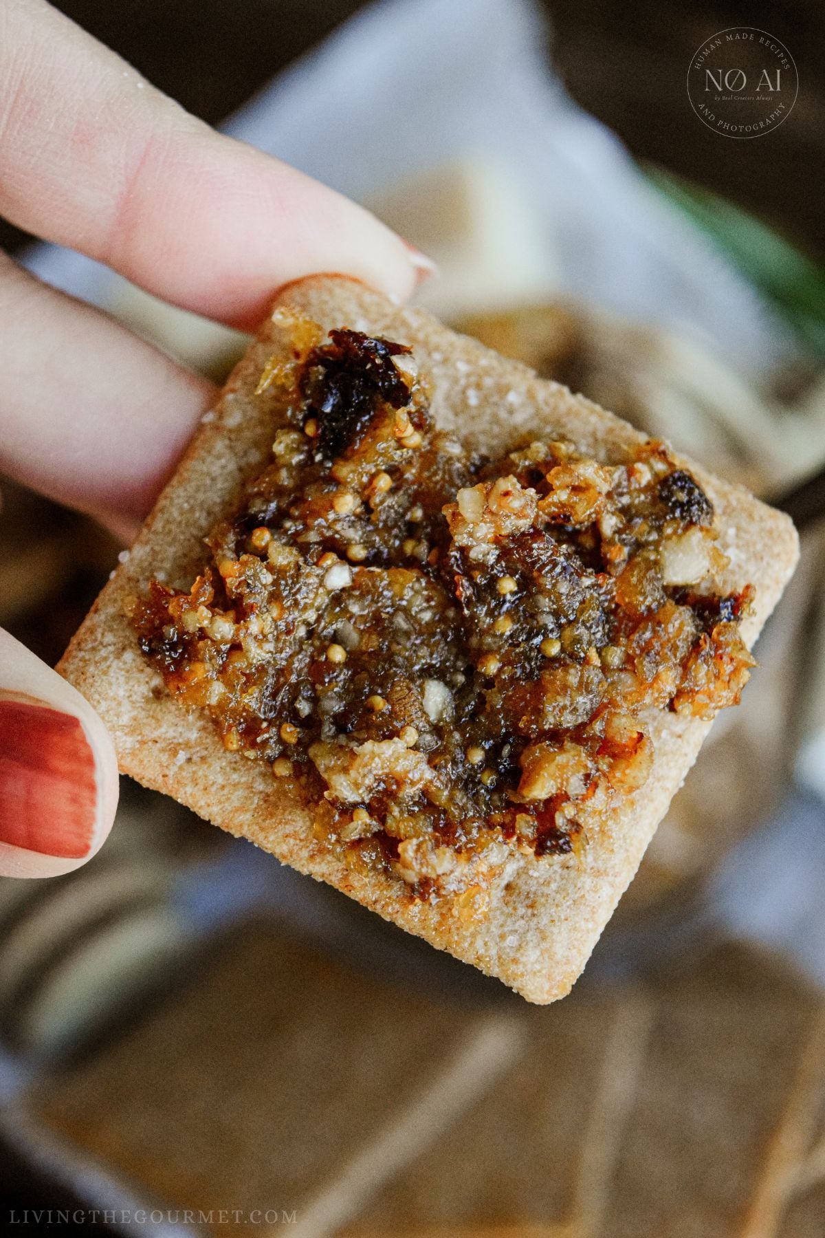 Fig and Apricot Spread with Nuts on crackers