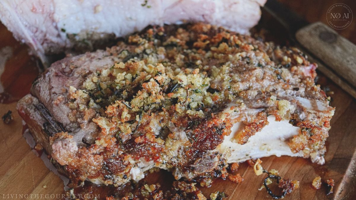 A juicy cast iron port roast wrapped in a golden oregano herb crust.