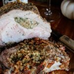 Garlic and Herb Stuffed Pork Roast Recipe, sliced and ready to serve