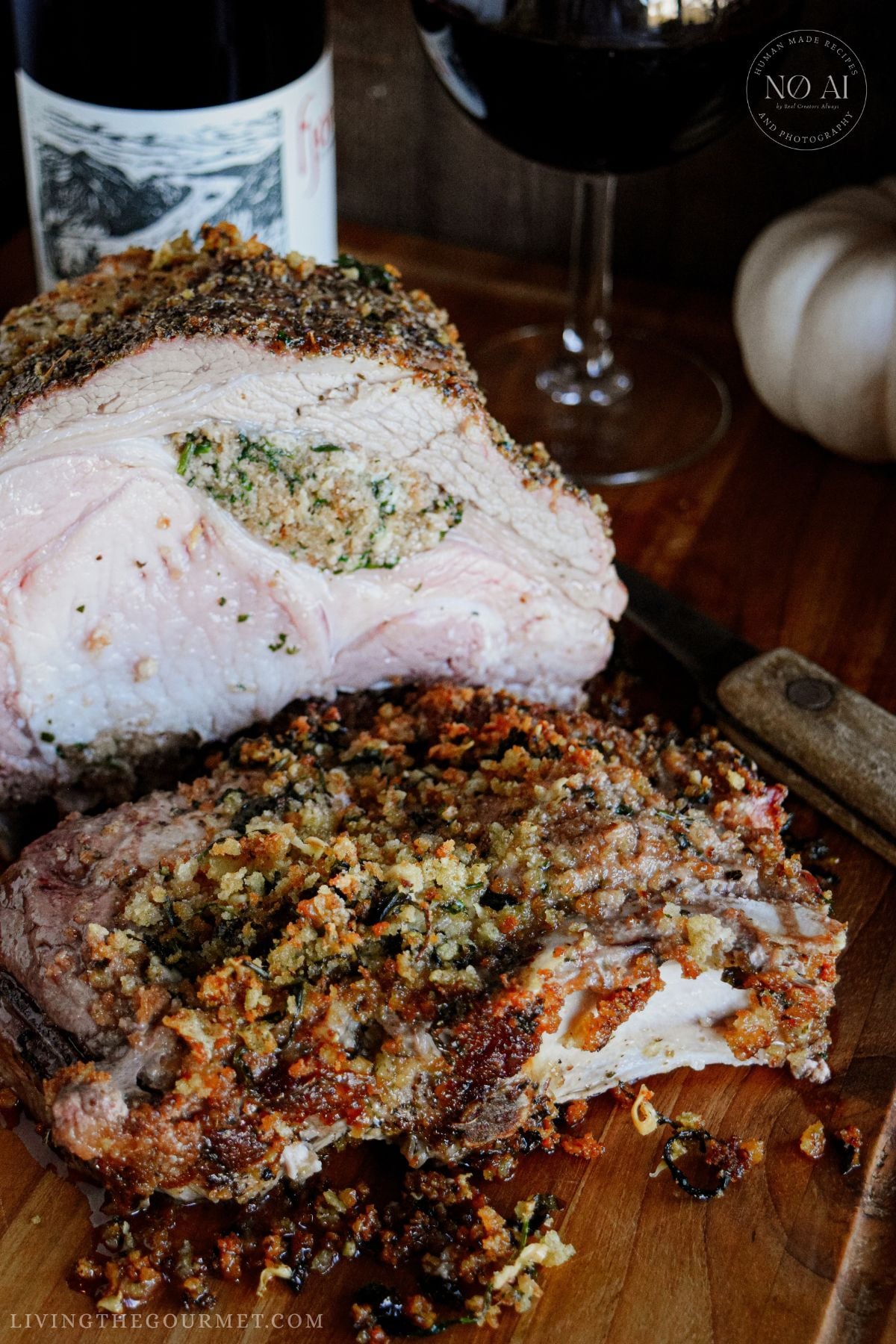 Garlic and Herb Stuffed Pork Roast Recipe, sliced and ready to serve