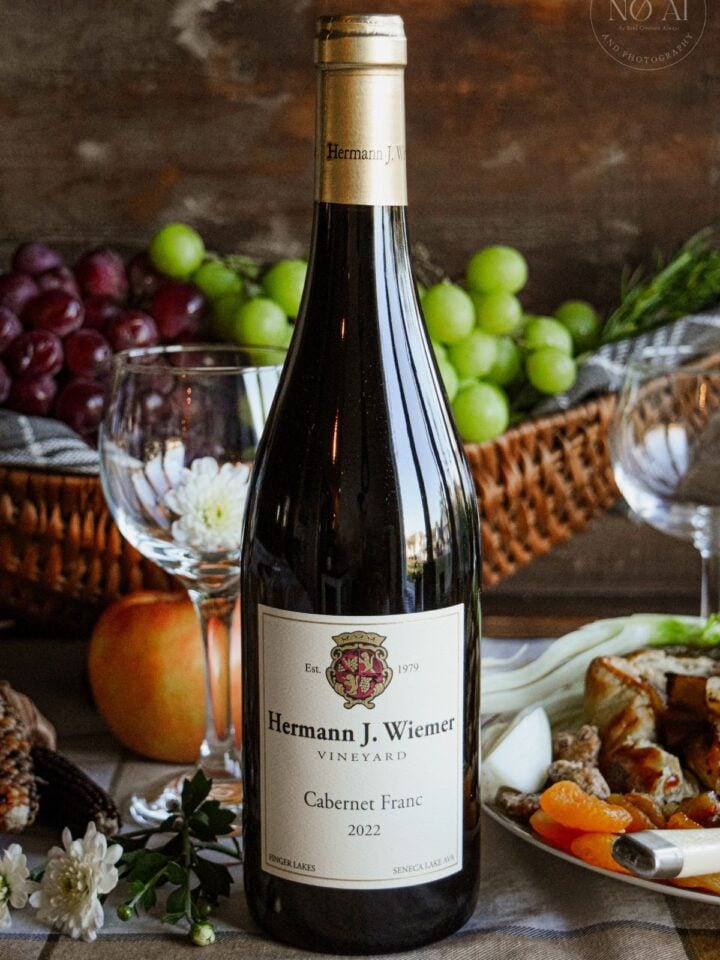 Presenting a bottle of Hermann J. Wiemer 2022 Cabernet Franc